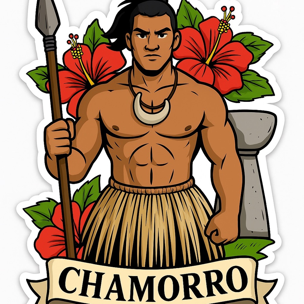 Chamorro Warrior Sticker with Red Hibiscus